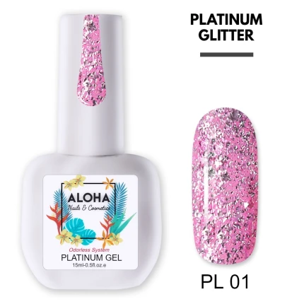 Aloha Ημιμόνιμο PL01 Platinum Glitter Ροζ 15ml