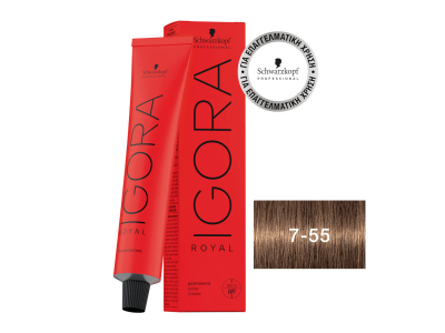 Schwarzkopf Igora Royal Βαφή Μαλλιών 7-55 Ξανθό Μεσαίο Έντονο Χρυσό 60ml