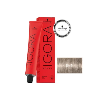 Schwarzkopf Igora Royal Βαφή Μαλλιών 9-1 Ξανθό Πολύ Ανοιχτό Σαντρέ 60ml