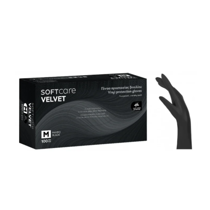 Soft Care Velvet Γάντια Βινυλίου Μαύρα Χωρίς Πούδρα Medium 100τμχ