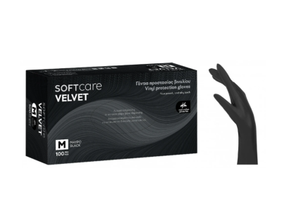 Soft Care Velvet Γάντια Βινυλίου Μαύρα Χωρίς Πούδρα Medium 100τμχ