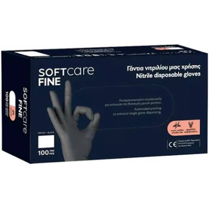 Soft Care Fine Γαντια Νιτριλιου Μαυρα Large 100τμχ