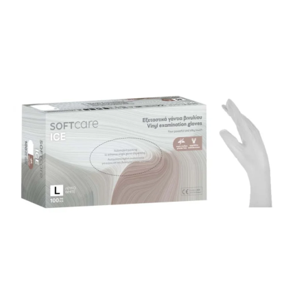 Soft Care Ice Γαντια Βινυλιου Λευκα Large 100τμχ