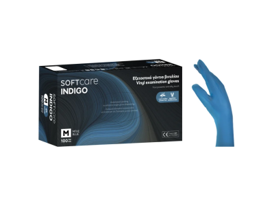 Soft Care Indigo Γαντια Βινυλιου Χωρις Πουδρα Μπλε Medium